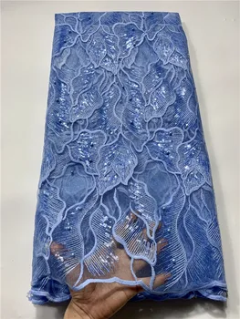 

Latest blue sequin Nigerian Lace Fabric High Quality African Laces Fabric Wedding Cheap African French Tulle Lace Fabric FYIN312