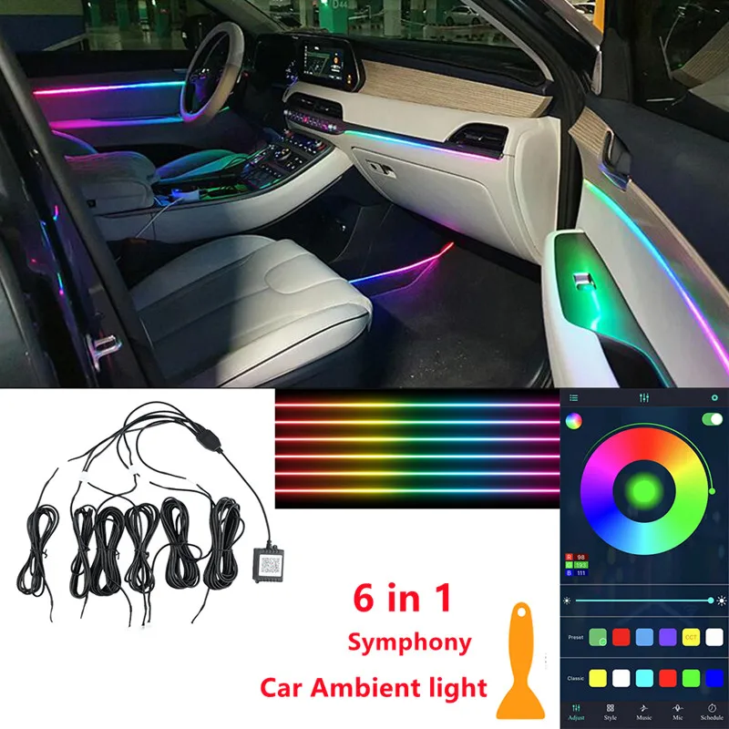 6 1 Symphony Car Ambient Lights Rgb Car Interior Acrylic Guide Fiber Optic Universal Car Decoration Atmosphere Lights - Decorative & Strips - AliExpress