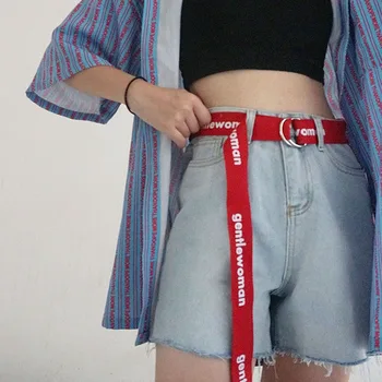 

Women Men Casual Belt Canvas D Buckle Long Letters Waist Strap Punk Black White Trouser Belts Female Designer Harajuku Waistband