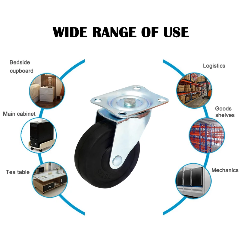 Swivel Caster Wheels Rubber with Top Plate Bearing Heavy Duty