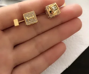

fashion women earrings gold color full crystal square letter earrings charms stud earrings