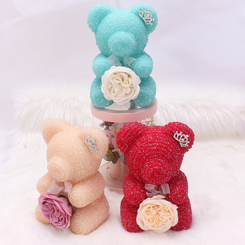 Crystal Diamond Rose Bear Birthday Wedding Party Gift Crystal Diamond Rose Bear Immortal Flower Romantic Valentine Gift kk
