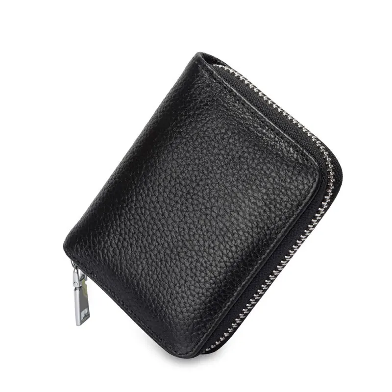 

Genuine Leather Organ Wallet RFID Card Sleeve Bank Card Anti-Theft Brush Credit Card Holder Large Capacity Zipper Bag