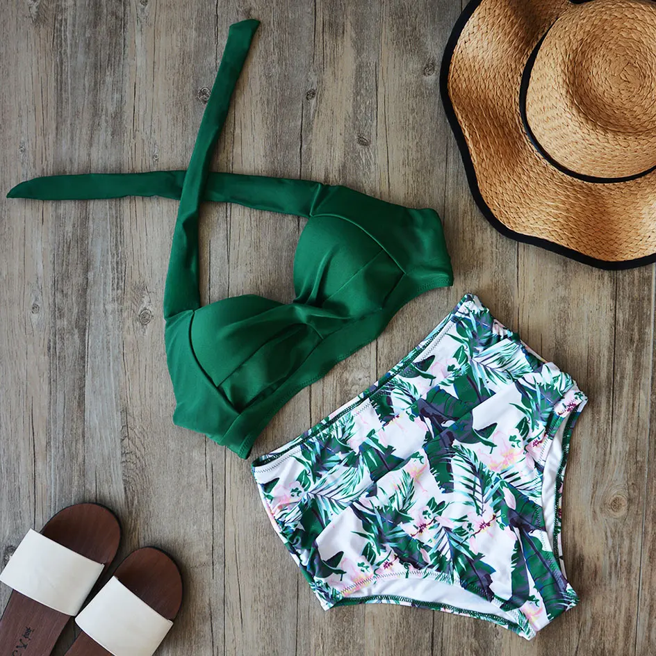 2020 Woman Black Swimwear Plus Size High Waist Bikini Big Women Bathing Suits Floral Vintage Female Sexy Bather Swimsuits