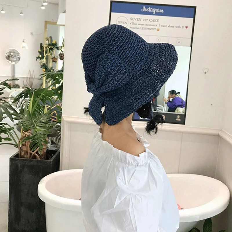 Raffia бант шляпа от солнца широкие свисающие поля летние шляпы для женщин Пляжная Панама соломенный котелок, Панама шляпа Femme Солнцезащитная шляпа