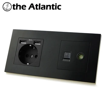 

DE EU Power Socket With Dual USB Charging Port Wall Outlet Television Computer TV RJ45 Date Jack CAT5E Connector 172mm * 86mm