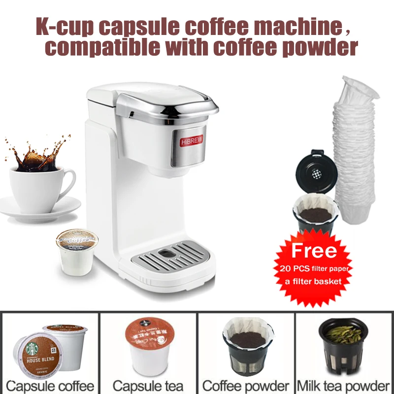 

HiBREW Single Serve K Cup Coffee Maker Brewer For K-Cup Pod & Ground Coffee Compact Size Designed For Portable Coffee Machine