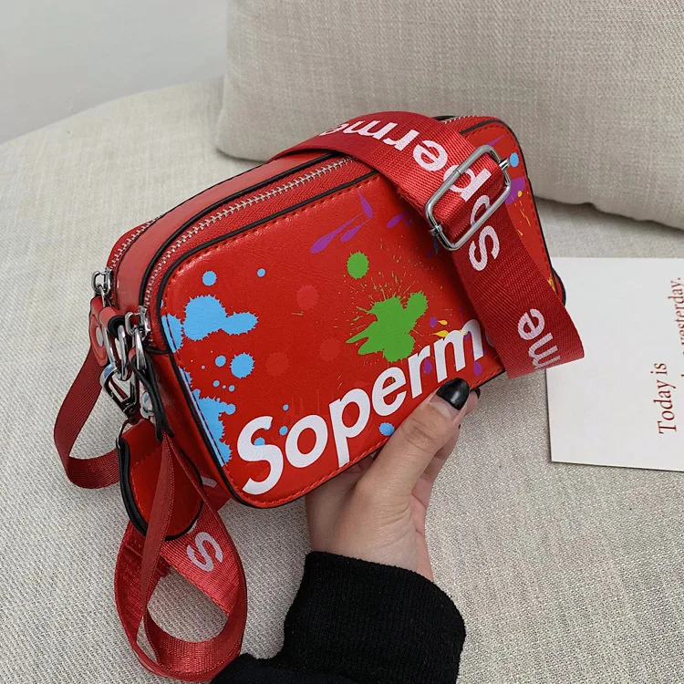 

WOMEN'S Bag 2019 New Style Western Style Shoulder Bag Women's Shoulder Textured Versatile INS Disco Dancing Bag Graffiti Printed