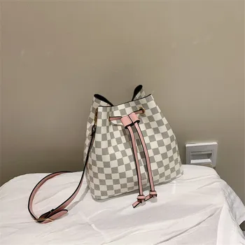 

2020 New Fashion Large Capacity Bucket Bag Summer Plaid Shoulder Messenger Bags Famous Design Women Purse and Handbags Louis Bag