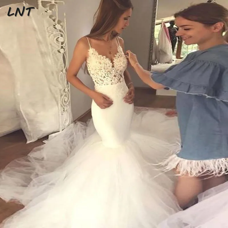 

Spaghetti Straps Mermaid Wedding Dresses Backless Vestidos De Noivas Custom Bridal Dress