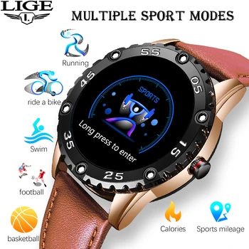 

LIGE Couple Smart Watch Men Women smartwatch Leather Waterproof Sports Fitness Tracker Heart Rate Blood Pressure Health Monitor