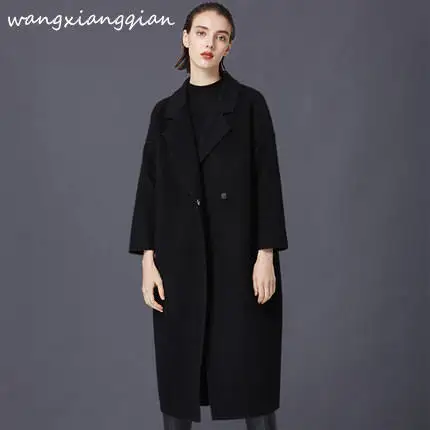 496 black long Женское кашемировое пальто средней длины Новинка Хепберн ветер СВОБОДНЫЙ Модный повседневный большой размер осень зима шерстяное пальто женский A495 - Цвет: 496 black long