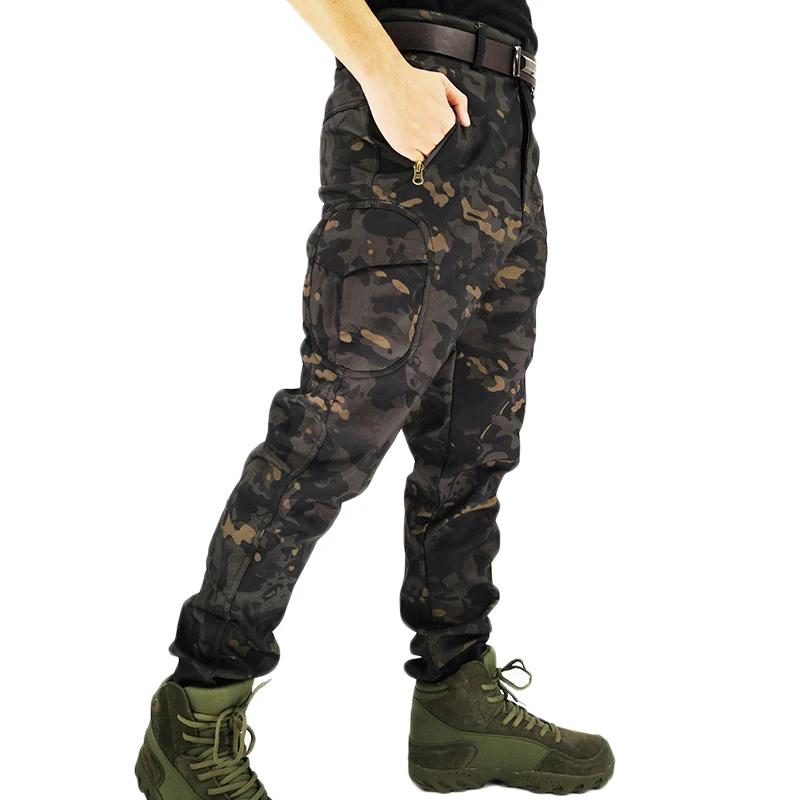 Camouflage Hunting Pants Outdoor Waterproof Windproof Fleece Multi-pocket Softshell Wear Resistant Combat Assault Tactical Pants