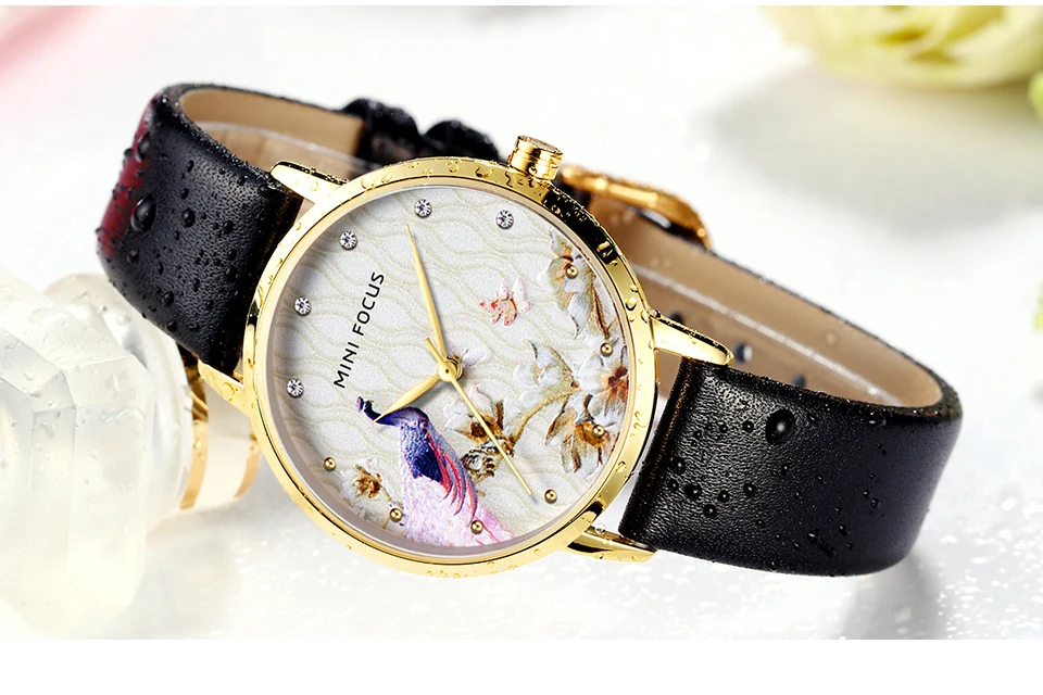MINIFOCUS Роскошные Брендовые женские часы с павлиньим узором и бриллиантами, элегантные женские часы в китайском стиле, водонепроницаемые часы