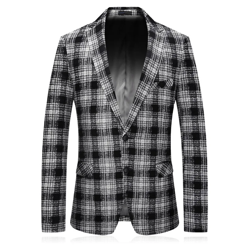 

2020 Spring New Style Suit Men Black And White Lattice Pattern Suit Coat