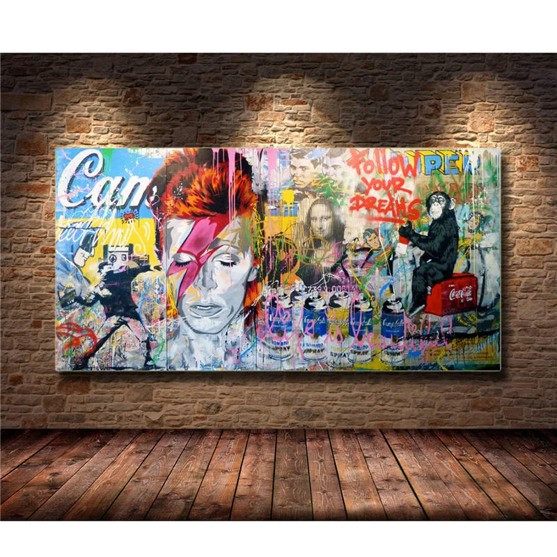 Preise Gorilla Mona Lisa Mixed Graffiti Leinwand Malerei Banksy Wand Kunst Poster Und Drucke Wand Bilder Für Wohnzimmer Decor