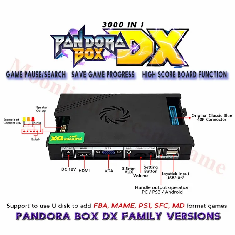 

2021 Orginal Pandora Box DX 3000 in 1 family board for console have 3d game can add FBA MAME PS1 SFC SNES FC MD Can save game