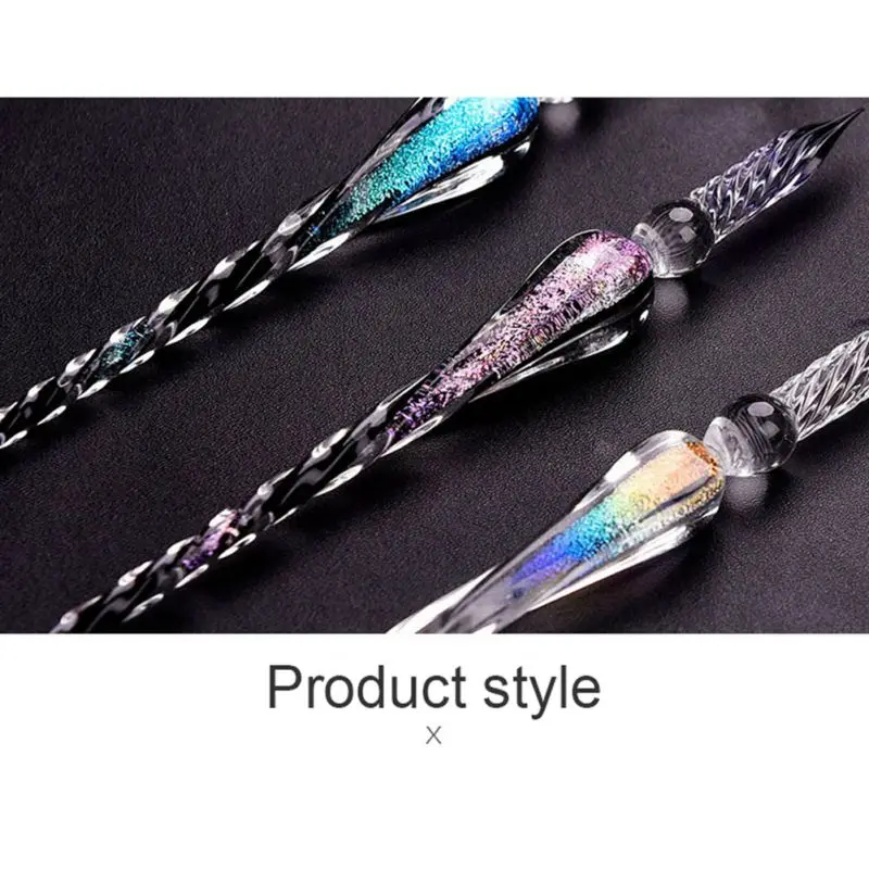 

Graceful Glass Dip Pen Faux Crystal Ink Signature Inside Flower for Writing Art Decor Gift