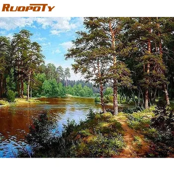 

RUOPOTY Frame Forest Landscape Painting By Numbers Kit Acrylic Diy Paint By Numbers Wall Art Picture For Home Decors 60x75cm