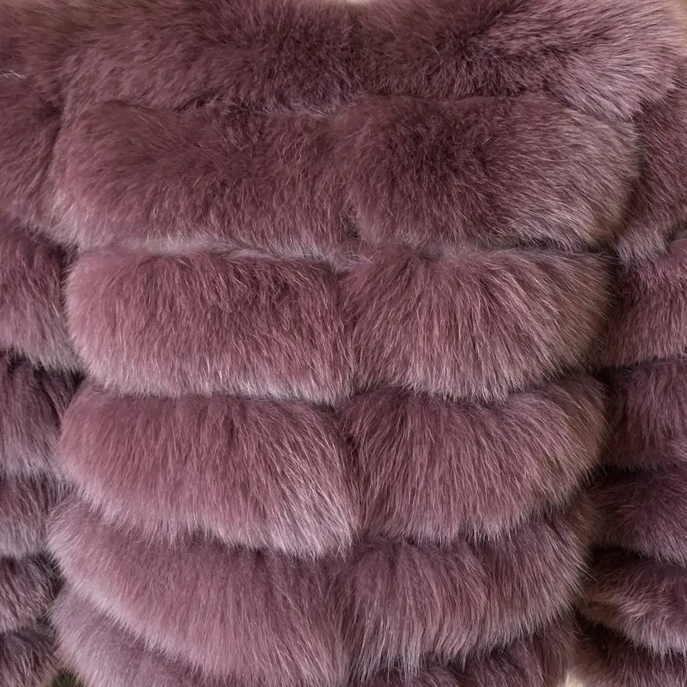 purple Новинка, стильное зимнее женское меховое пальто, длина 50 см, настоящая Лисий кожа, куртка, высокое качество, Лисий мех, Круглый ворот, теплая куртка - Цвет: purple