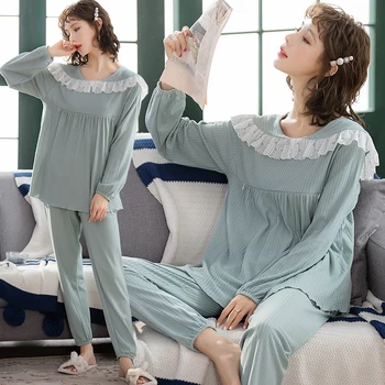 

Spring Summer Thin 100% Cotton Maternity Nursing Sleepwear Sets Sweet Cute Homewear for Pregnant Women Pregnancy Pajamas Lounge