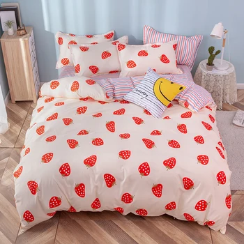 

BEST.WENSD High Quality Winter Comforter Bedding Sets Strawberry Quilt Cover Set for Girl 3/4pcs Bedding Red Stripe Ropa De Cama