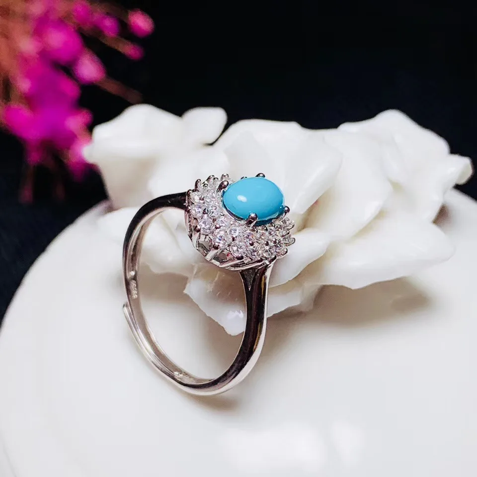 KJJEAXCMY Boutique Jewelry 925 Sterling Silver Inlaid Natural Turquoise Gemstone Female Ring Support Detection Classic