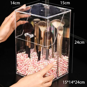 

Cosmetic-Organizer Box Acrylic Pearl Pencil Holder Storage Clear Case Round Square Polygon Makeup Brush Container