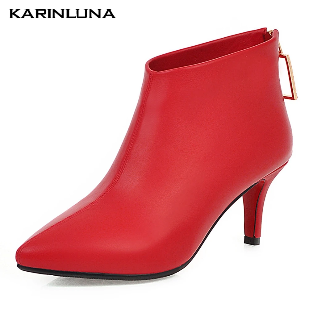 

Karinluna 2019 Plus Size 32-43 Pointed Toe Party Boots Shoes Woman High Heels Ankle Boots Women Shoes