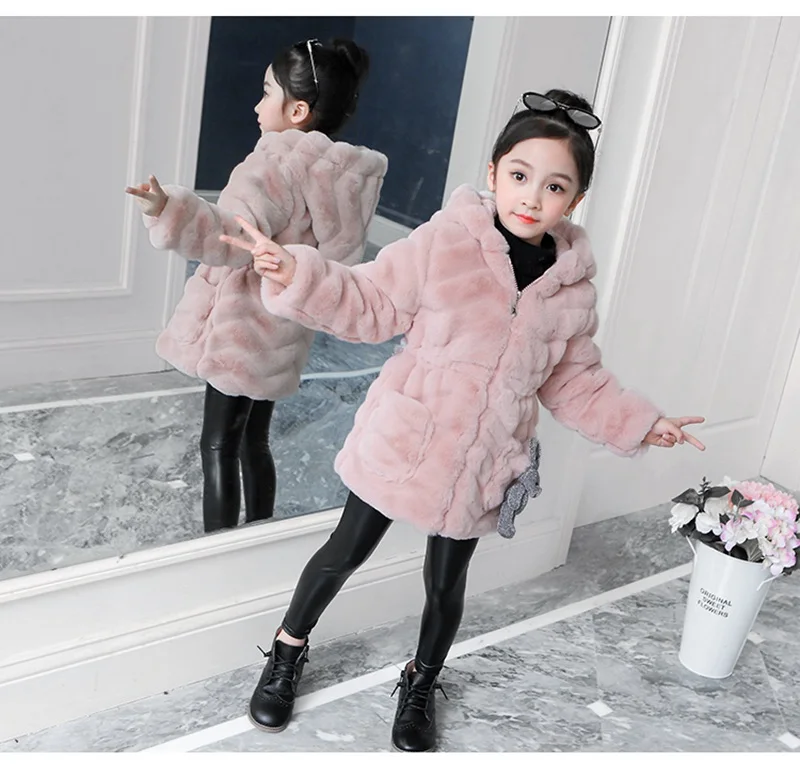 COOTELILI/зимние куртки для детей, зимнее пальто с милым кроличьим мехом для девочек теплое пальто бархатная утепленная одежда для детей 100-150 см