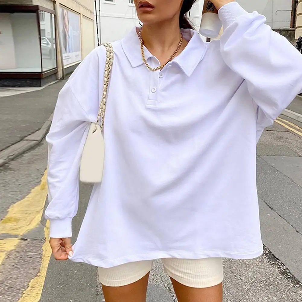 Women Blouse Shirt Solid Stand Collar White Long Sleeve Blouse Casual Loose Button Female Blouse Size S-L 1