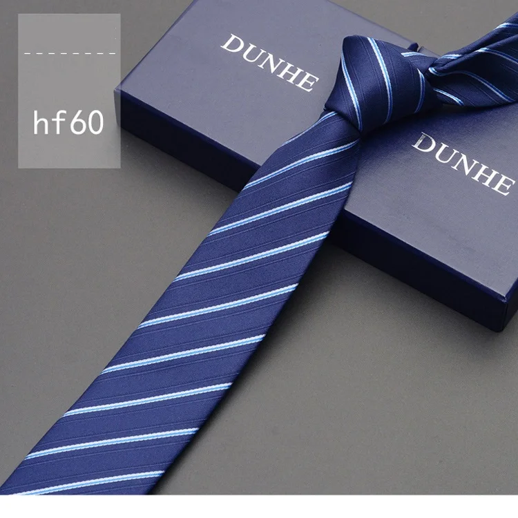 hf60 Высокое качество, новинка, модные шелковые свадебные галстуки для мужчин, тонкий галстук 6 см, дизайнерский бренд, синий и черный галстук на шею с подарочной коробкой - Цвет: hf60