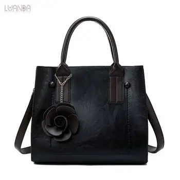 

Casual Tote Bags Women Leather Handbag High Quality Shoulder Bag Designer Female Classic Simple Flower Lady Black Top-Handle Bag