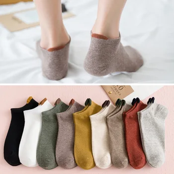 

1Pair Women Socks Female Cotton Ankle Socks Solid Colorful Short Socks Cute Students Girls 3D Socks