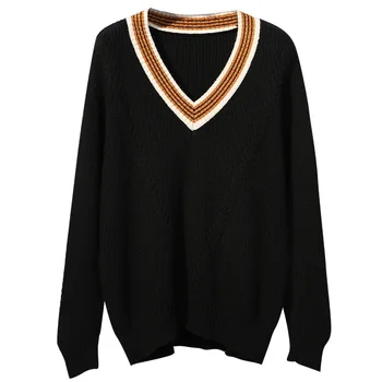 

5xl plus big size latest women spring autumn winter 2020 feminina elastic black thin v-neck sweaters female A5393