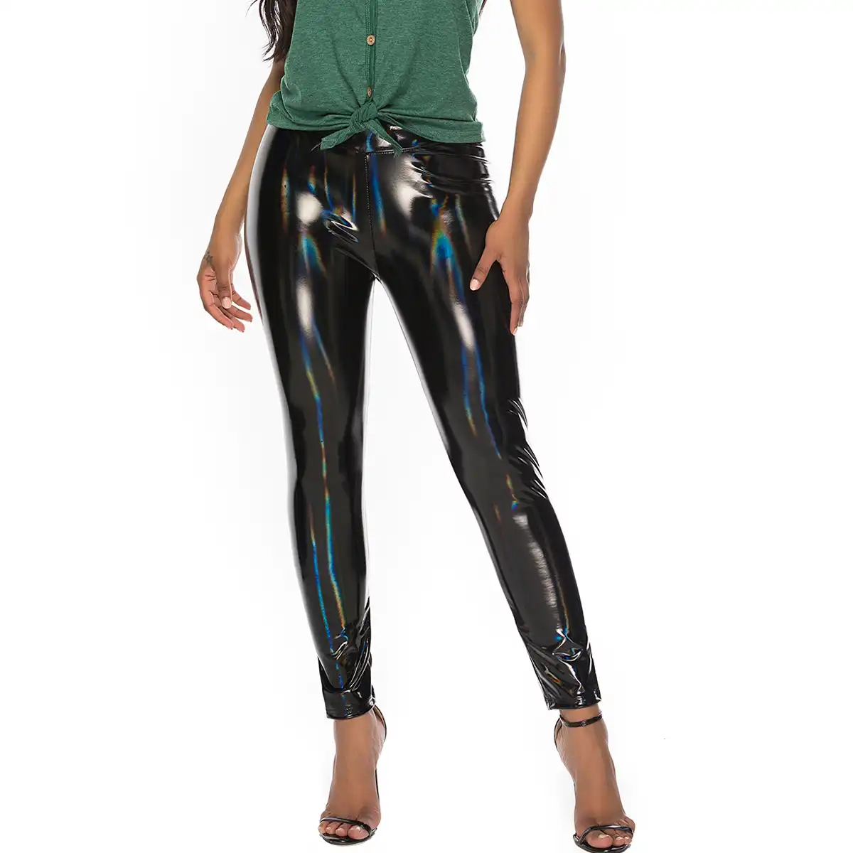 high waisted wet look jeans