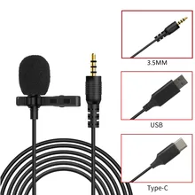 

Lavalier Lapel Microphone Mini Stereo Clip On Mic For Smart Phone Tablets PC Laptop 3.5mm USB Type-C Connector Smooth Live