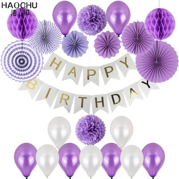

Birthday Baby Boy Girl Party Decoration Set Banner Garlands Paper Fan Honeycomb Ball Tissue Pompoms Flower Round Balloons Decor