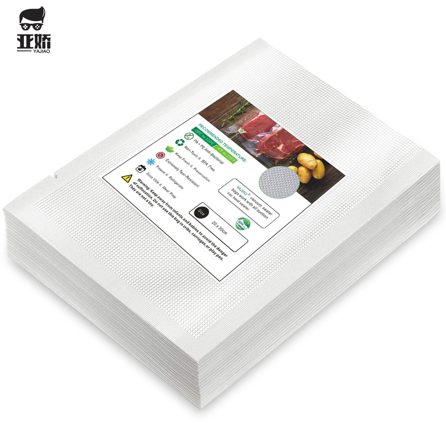 YAJIAO-bolsa selladora al vacío para máquina de envasado al vacío, bolsa de almacenamiento de alimentos frescos de grado alimenticio, 50/100 Uds.