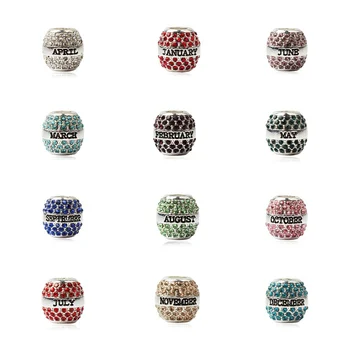 

Month Memorial Beads WithTwelve Month Commemorative Bead and Inlaid Zircon Fit Charm Beaded Bracelets and Bangles Accessories