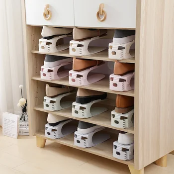 

6Pcs Double Shoe cabinet Adjustable simple Slipper Organizer Shoe Rangement Holder Storage Stand Shoe Cabinet Sandal Box