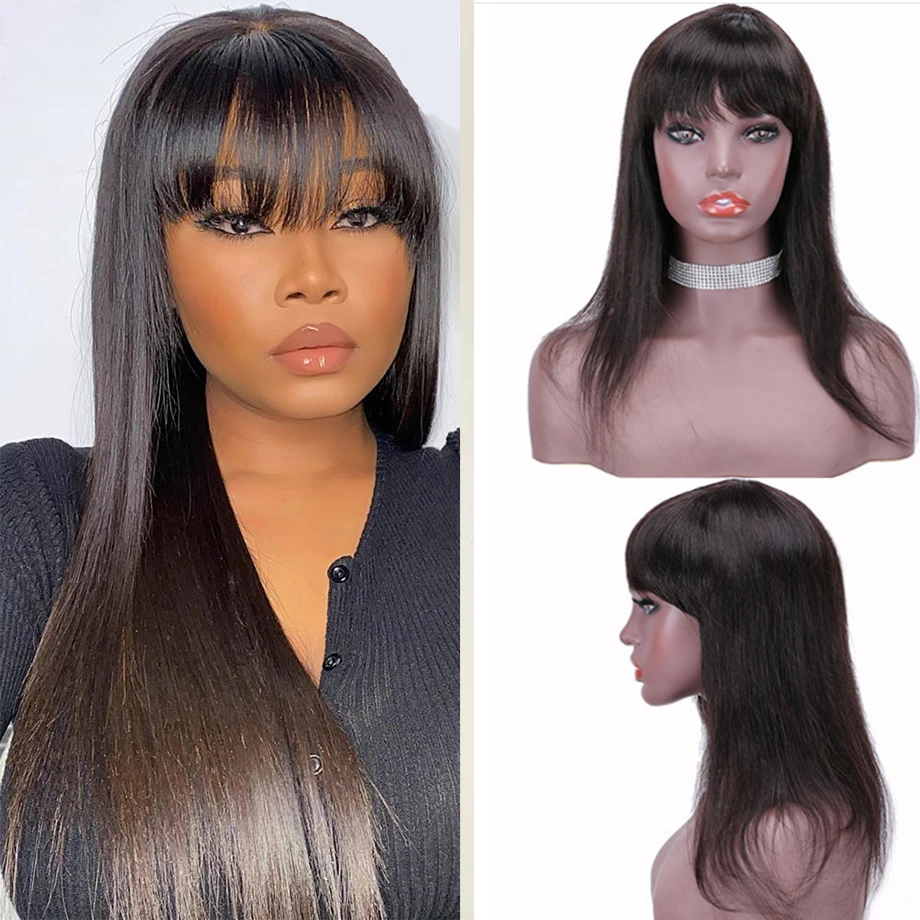 Fringe Wig Human Hair Extensions Straight Thick Bang Brazilian Straight Human Hair wig 180% density remy natural color 8-30inch
