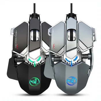 

HXSJ J600 Wired Gaming Mouse Nine-Key Macro Programming Mouse with Six Adjustable DPI Colorful RGB Light Effect