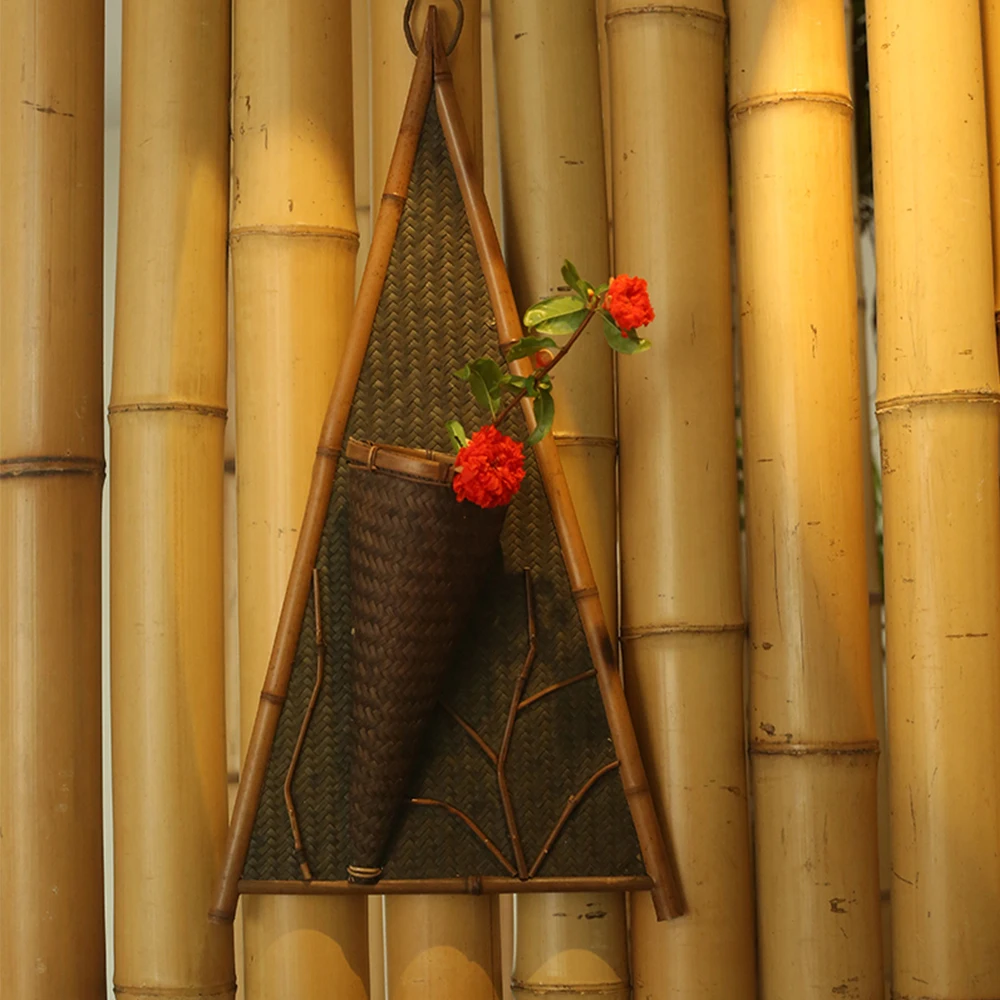 

Традиционная подвесная ваза из натурального бамбука для цветов, сада, балкона, бонсай, искусственное украшение для помещений