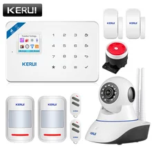 KERUI W18 WIFI Wireless GSM Alarm system Eas Kit APP Remote Control Home Security Alarm Host with Siren window sensor Ip Camera 120 wireless zones colorful display touch keypad gsm remote control alarm host panel for home security system