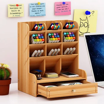 

Hot Office Desk Organizer Desktop Pen Pencil Holder Container Storage Box Portable with Drawer D6