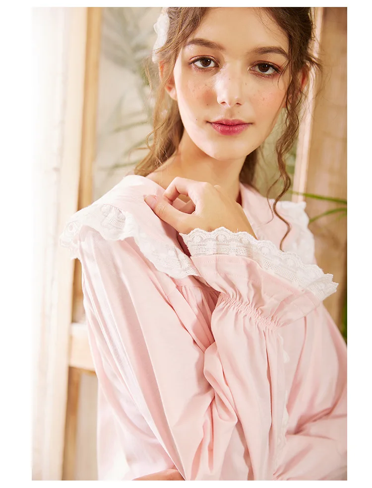 Женский комплект пижам из хлопка Ночная рубашка Весна Осень ночная рубашка с длинным рукавос Пижама розовая пижама неглиже женская пижама Mujer