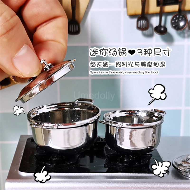 1PCS Metal 1/6 1/12 Scale Dollhouse Miniature Pot Pretend Play Kids Mini Kithcen Cooking Utensil Accessories Toy 3 Size