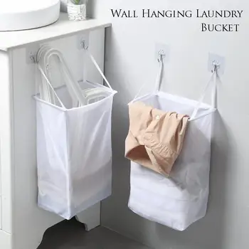 

Foldable Wall Hanging Laundry Basket Underwear Socks Storage Barrel Bucket Clothing Storage Bag Bathroom Laundry Organizer Bag