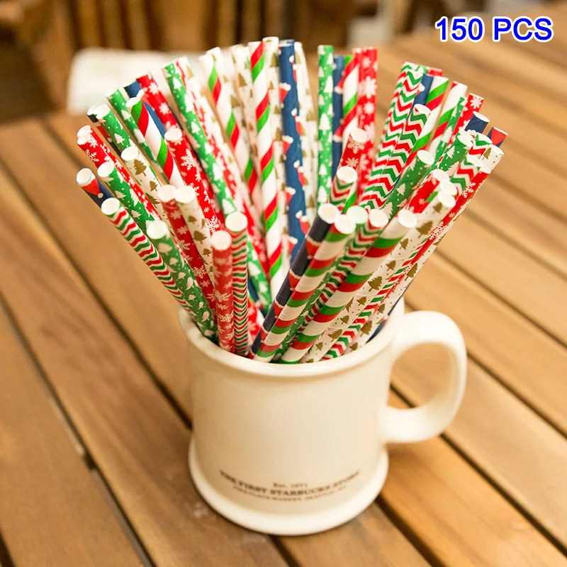 Бумажный питьевой набор соломинок одноразовая посуда Рождественские Свадебные принадлежности VJ-Drop - Цвет: 150 pcs